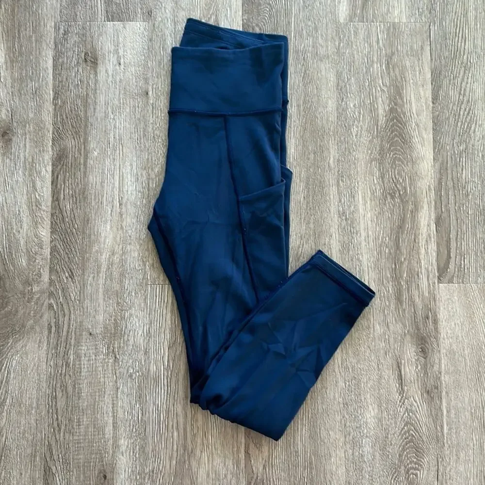 Athleta Up For‎ Anything 7/8 Tights Navy Blue Size Small | Pockets & Drawstring
